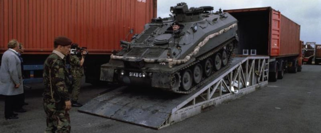 CVRT-Spartan-being-loaded-into-a-container-on-Exercise-Lionheart-1984