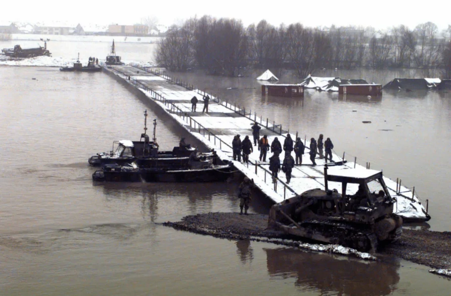 Sava River bank reinforcement 1995 - Crossing the Sava River Sava River bank reinforcement 1995 - Crossing the Sava River