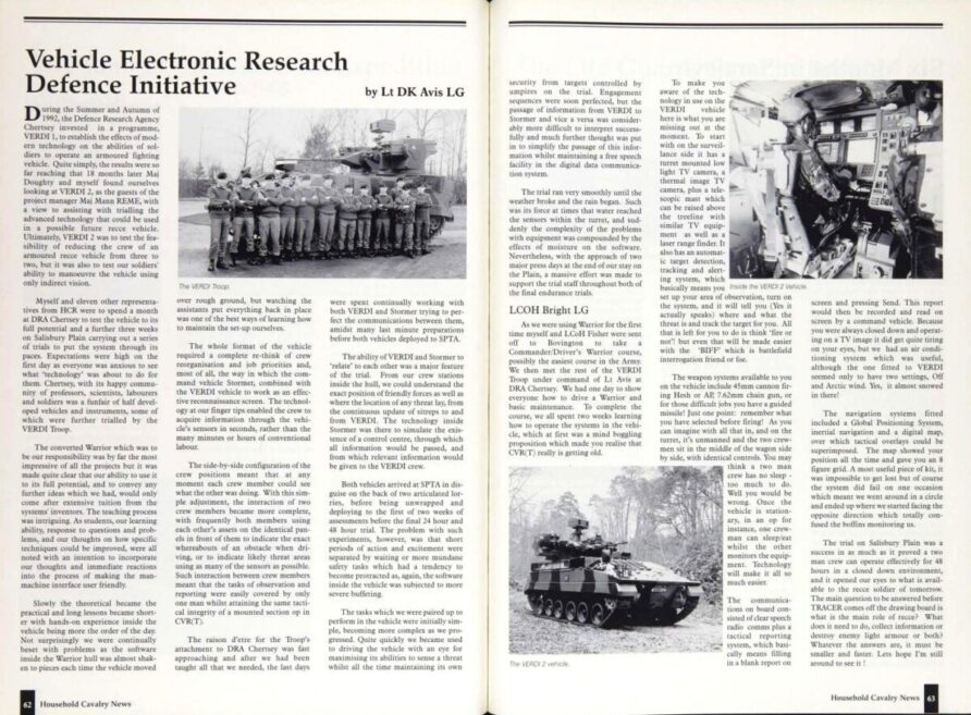 VERDI (Vehicle Electronics Research Defence Initiative) 10 VERDI 2 Warrior Household cavalry journal 1994 1995 p.62 63
