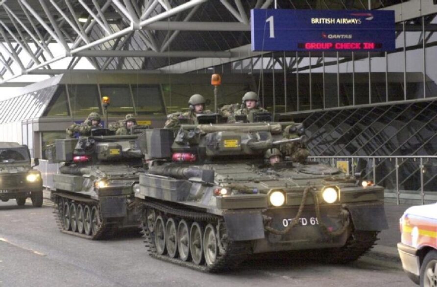 Combat Vehicle Reconnaissance Tracked CVR(T) - History 32 2003 CVRT Scimitar at Heathrow Airport 2003